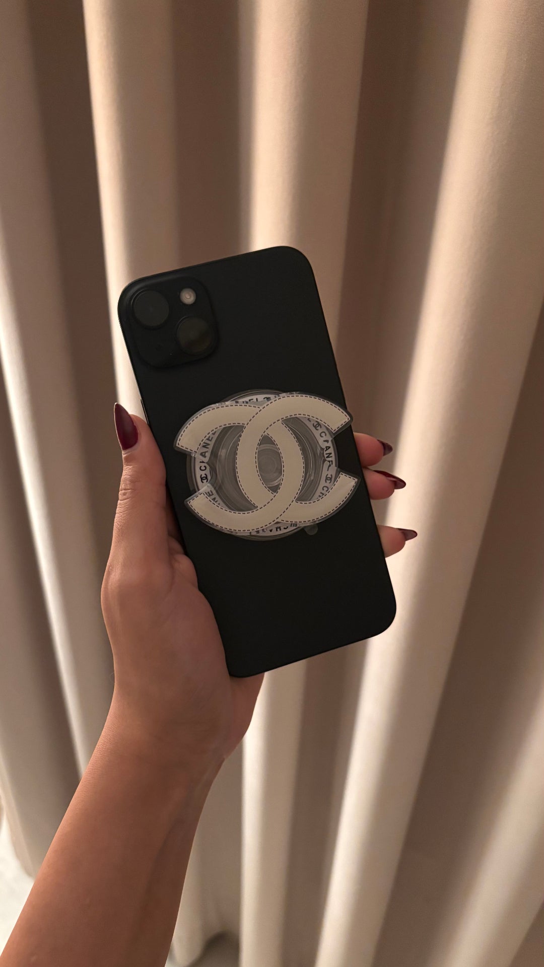 Chanel CC White Stitched Phone Grip