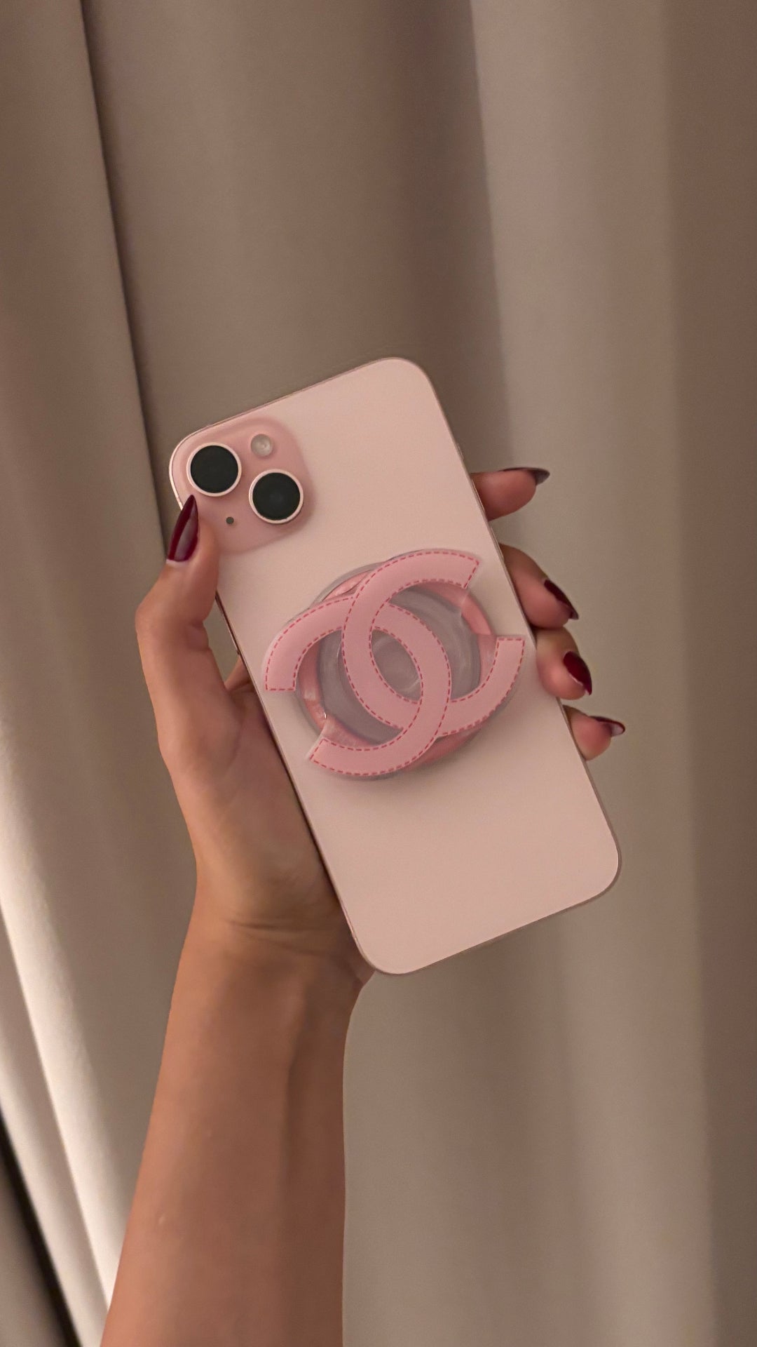 Chanel CC Pink Stitched Heart Phone Grip