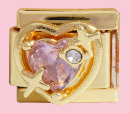 Gold Pink Heart Crystal Charm