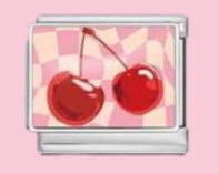 Silver Checkered Cherries Charm