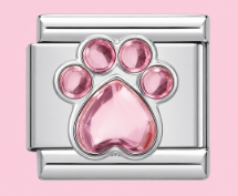 Silver Pink Paw Crystal Charm