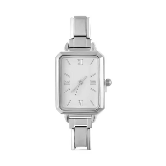 Square White Silver Watch