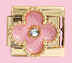 Gold Pink Clover Charm