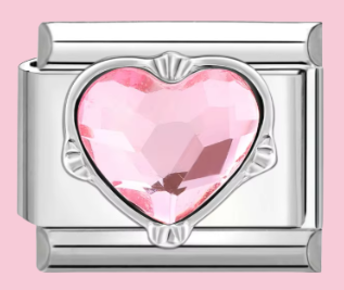 Silver Pink Crystal Heart Charm