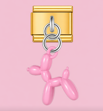 Gold Pink Balloon Dog Pendant Charm