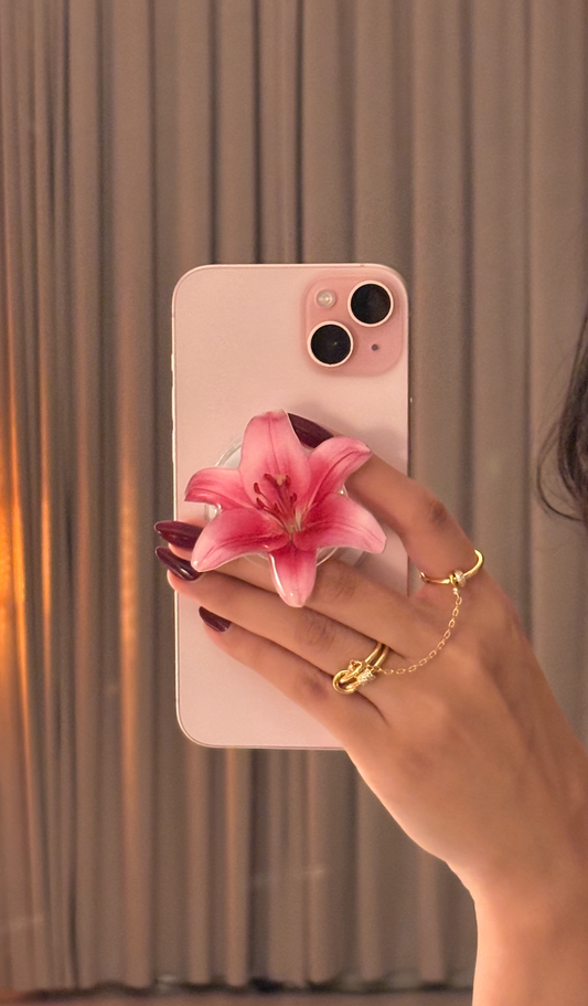 Pink lily phone grip