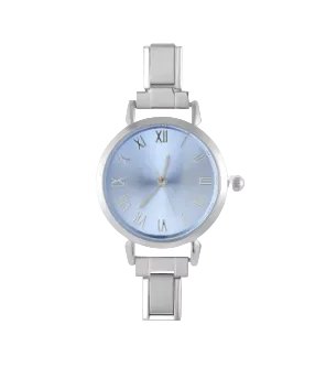 Silver Round Blue Watch