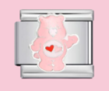 Silver Pink Care Bear Charm