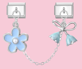 Silver Blue Flower Bow Chain Charm