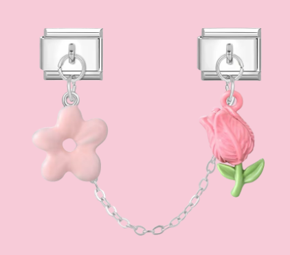 Silver Pink Flower Rose Chain Charm