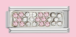 Silver Pink Crystals Bar Charm