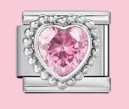 Silver Pink Heart Gem Charm
