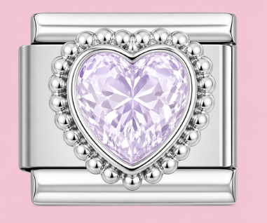 Silver Purple Heart Gem Charm