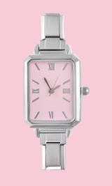 Square Pink Silver Watch